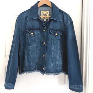 New Minimalist Denim Jacket Fringe Raw Hem L Western Cowgirl Boho Cabincore